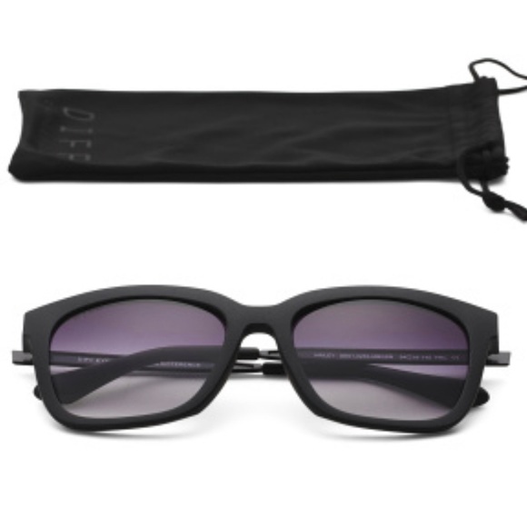 DIFF Hailey Sunglasses Shiny Black Frames Grey Lenses Square NWT - Picture 9 of 12